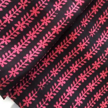 Hand Block Print aus Indien – PINK BLACK FLORAL Viskose